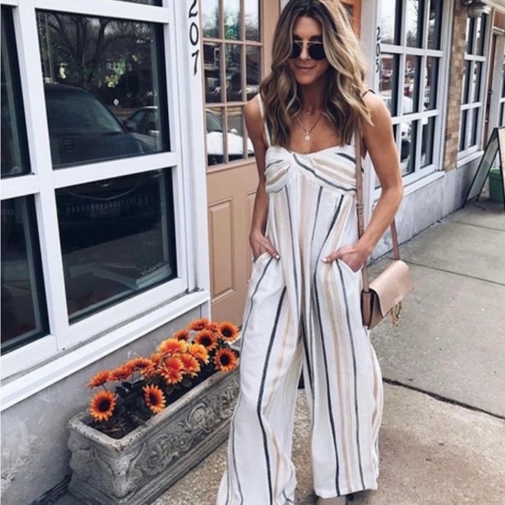 Free People striped wide leg jumpsuit